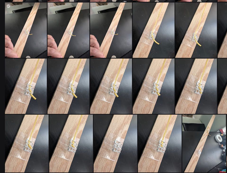 Time-lapse sequence showing the rubber band tail slowly slipping through the descender until release
