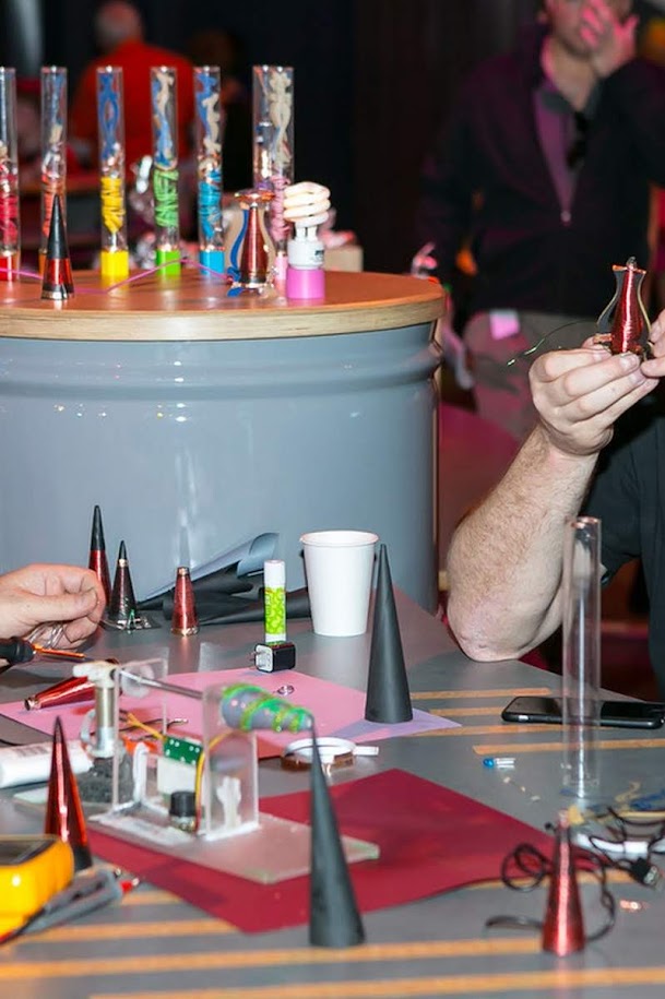 Students assembling Tesla coil kits